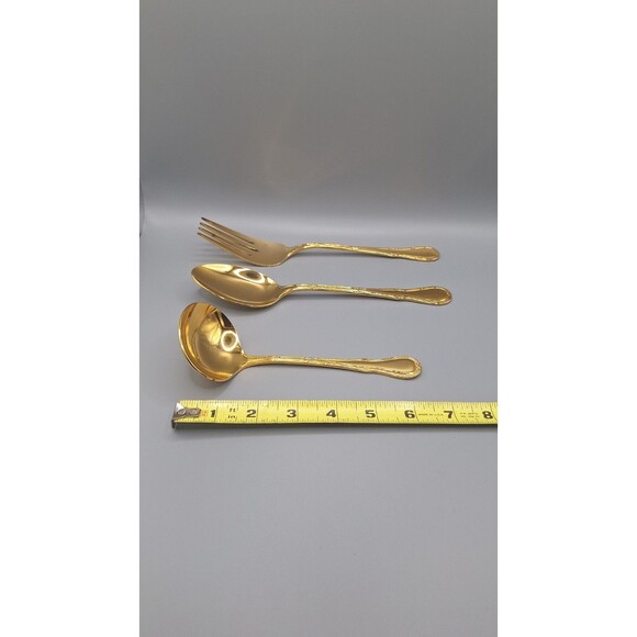 Hostess Set Of 3 Golden Milan By Home Concepts Ladel, Fork, Spoon - Picture 11 of 11